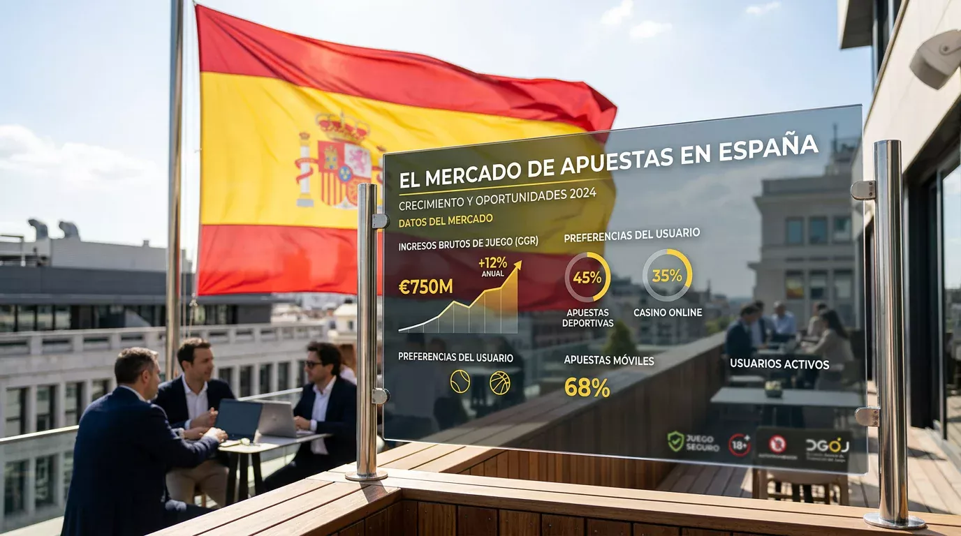 Mapa de España con iconos de apuestas y regulación DGOJ