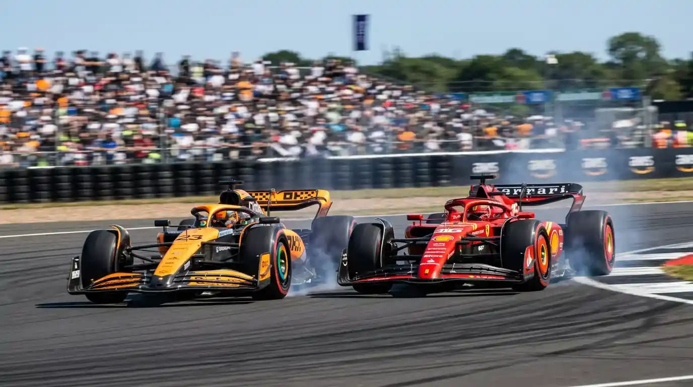 Monoplazas de McLaren y Ferrari compitiendo en pista durante un Gran Premio
