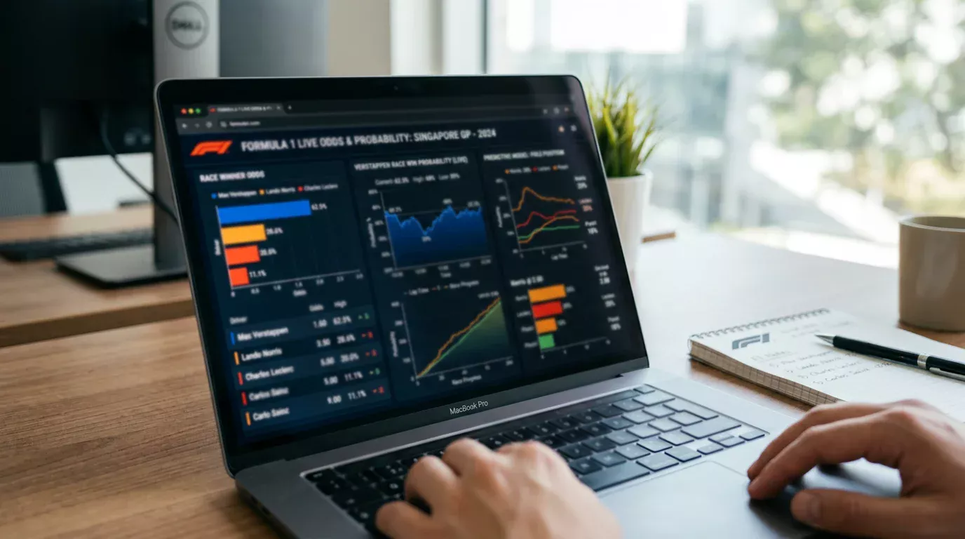 Pantalla de ordenador mostrando gráficos de cuotas y probabilidades de Fórmula 1